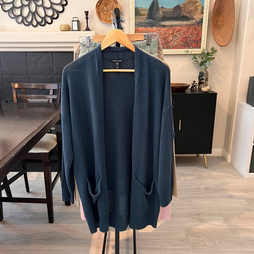 Eileen Fisher Cardigan Womens Size Small Dark Teal Open Organic Linen & Cotton - Picture 14 of 14
